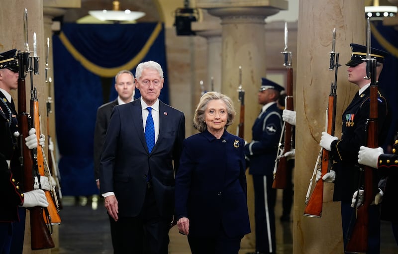Bill Clinton and Hillary Clinton arrive prior to the inauguration of President-elect Donald Trump at the United States Capitol on January 20, 2025 in Washington, DC.