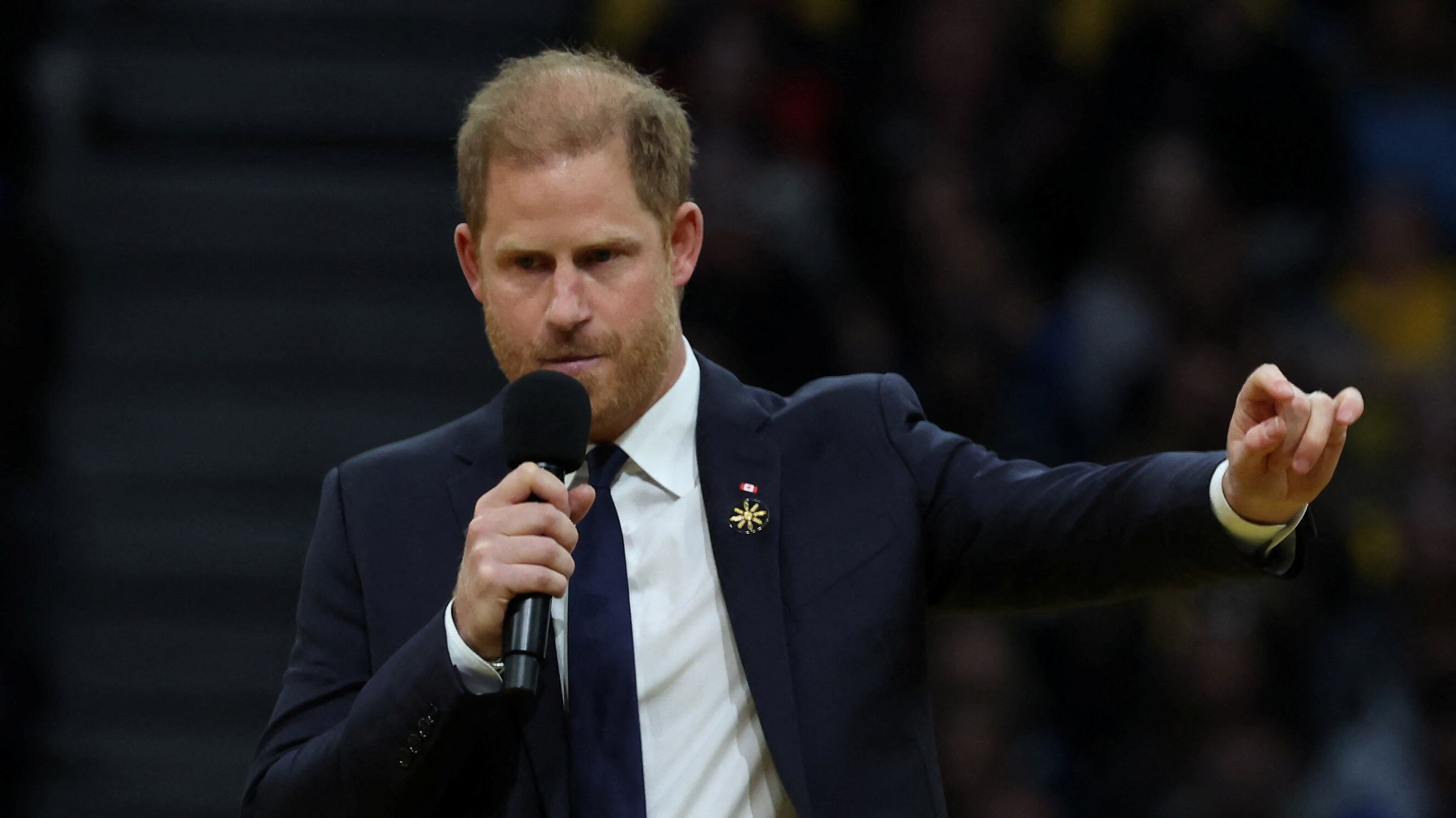 O fundador Prince Harry fala durante a cerimônia de abertura dos Jogos Invictus no BC Place Stadium em Vancouver, British Columbia, Canadá, 8 de fevereiro de 2025.