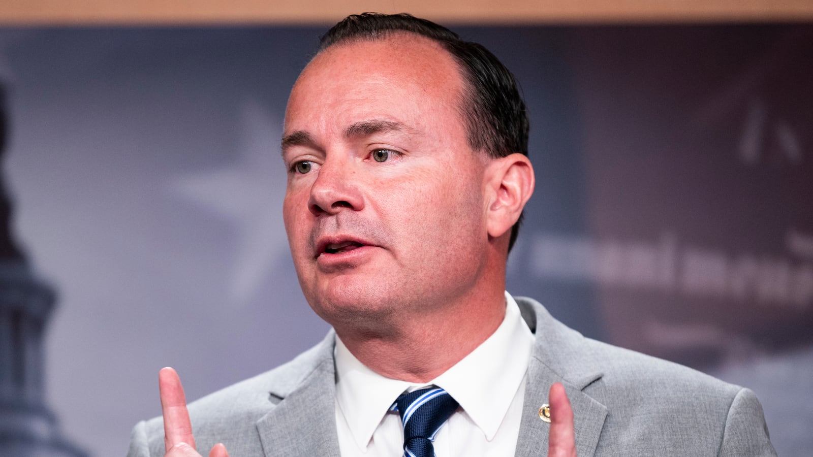 Sen. Mike Lee, R-Utah., speaks during the news conference in the Capitol on Tuesday, July 20, 2021