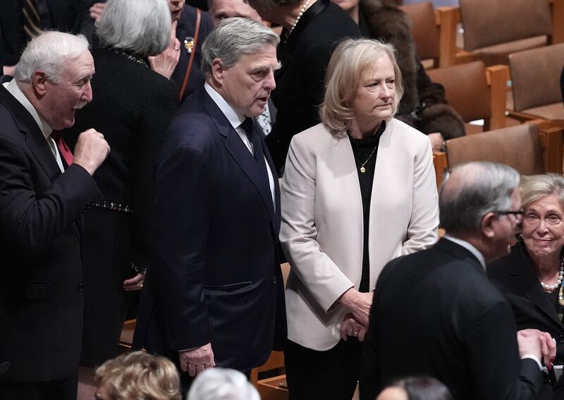 U.S. Army Gen. (ret.) Mark Milley, 67, and his wife, Hollyanne, arrive for the funeral service of Dick Cheney at the National Cathedral.