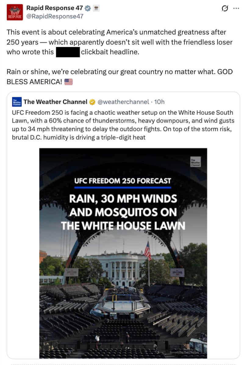 RapidResponse47 X post responding to the Weather Channel
