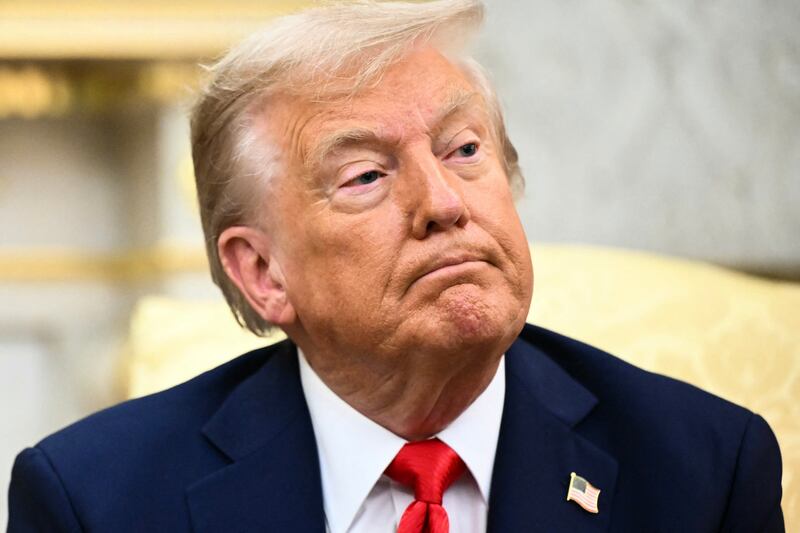 President Donald Trump speaks to the press in the Oval Office of the White House in Washington, DC, on August 25, 2025.