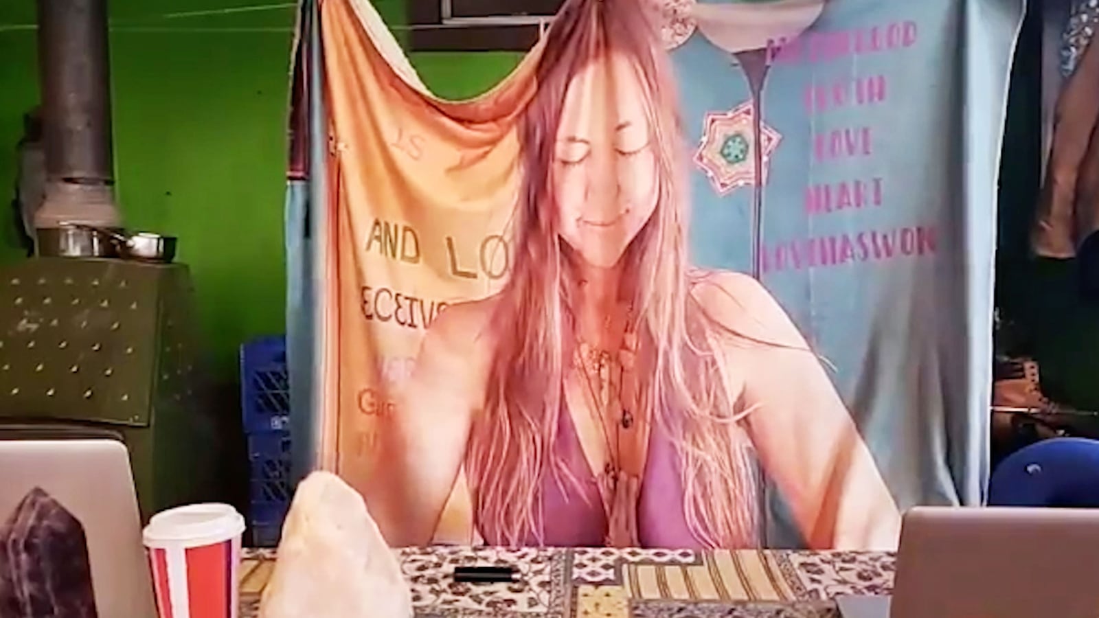 A photo including a still from "Love Has Won: The Cult of Mother God" on HBO