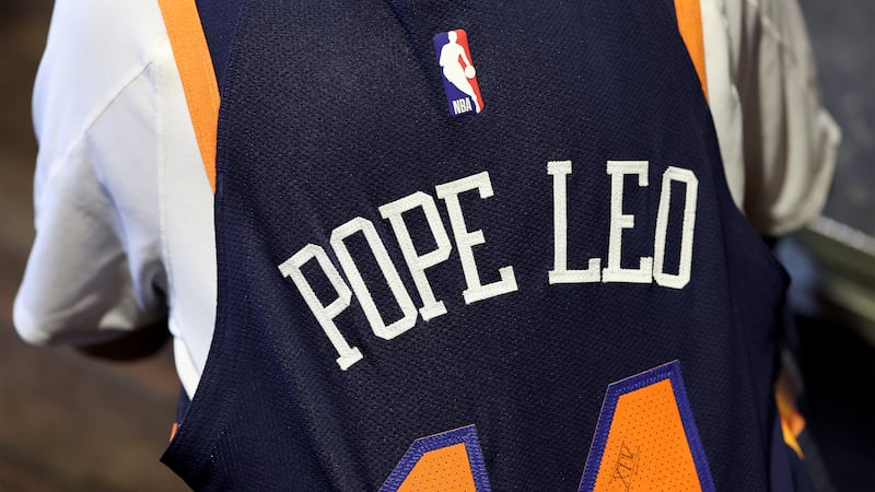 A detailed view of a Spike Lee wearing a Pope Leo jersey prior to Game Three between the New York Knicks and the San Antonio Spurs in the 2026 NBA Finals at Madison Square Garden on June 8, 2026 in New York City.