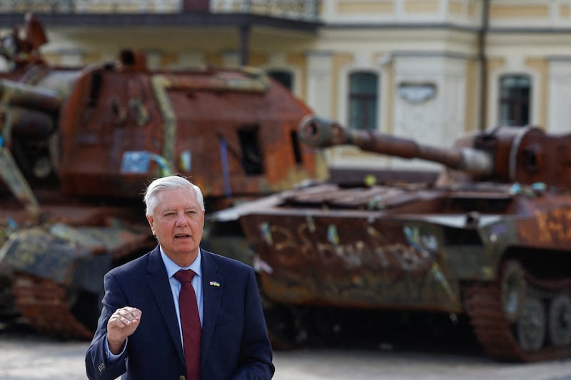 U.S. Senator Lindsey Graham (R-SC) speaks to the media after his meeting with Ukraine's President Volodymyr Zelenskiy, amid Russia's attack on Ukraine, in Kyiv, Ukraine July 10, 2026.