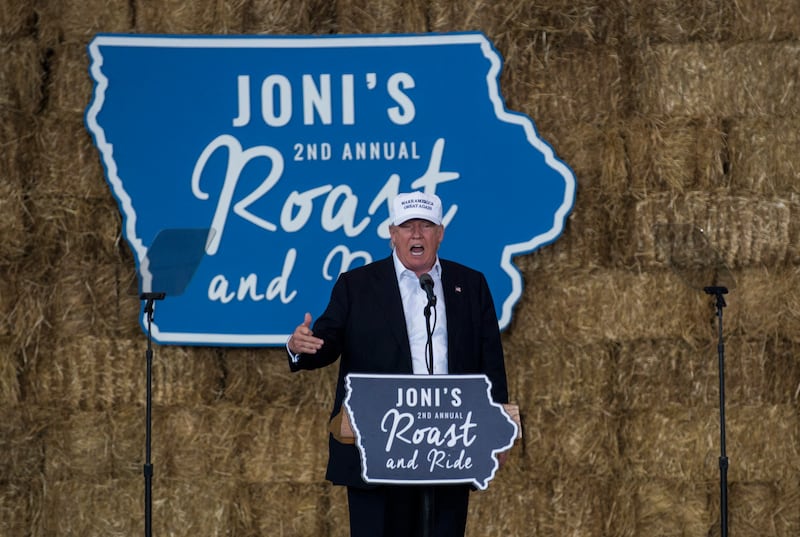 Donald Trump speaks at the 2nd annual Joni Ernst Roast and Ride event on August 27, 2016 in Des Moines, Iowa