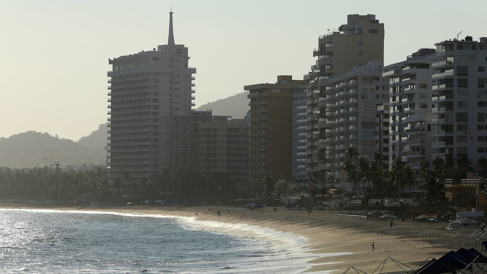 A general view shows an almost empty beach in Acapulco, Mexico