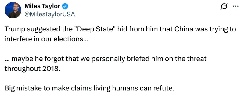 Miles Taylor's X post about Trump's declassified election documents