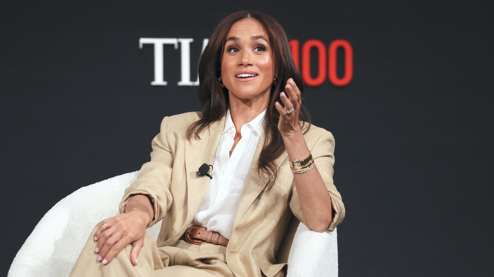 Meghan, Duchess of Sussex speaks onstage during the 2025 TIME100 Summit at Jazz at Lincoln Center on April 23, 2025 in New York City.
