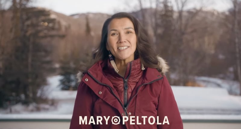 Mary Peltola appears in a video announcing her campaign.