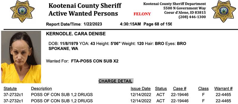 Xana Kernodle’s mom Cara Kernodle was listed as wanted by the Kootenai County Sheriff’s Office this week