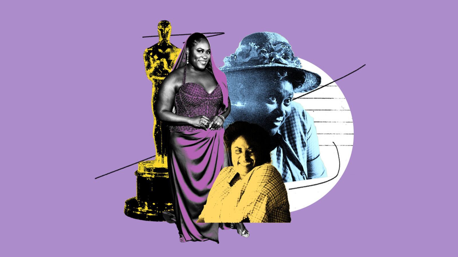 A photo illustration of Danielle Brooks with an Oscar statuette