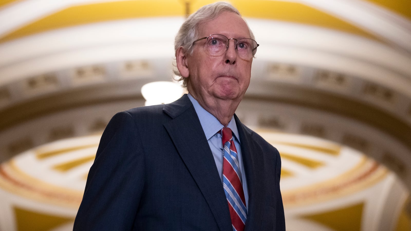 Senate Minority Leader Mitch McConnell (R-KY) arrives to a news conference after a lunch meeting with Senate Republicans U.S. Capitol 26, 2023 in Washington, DC.