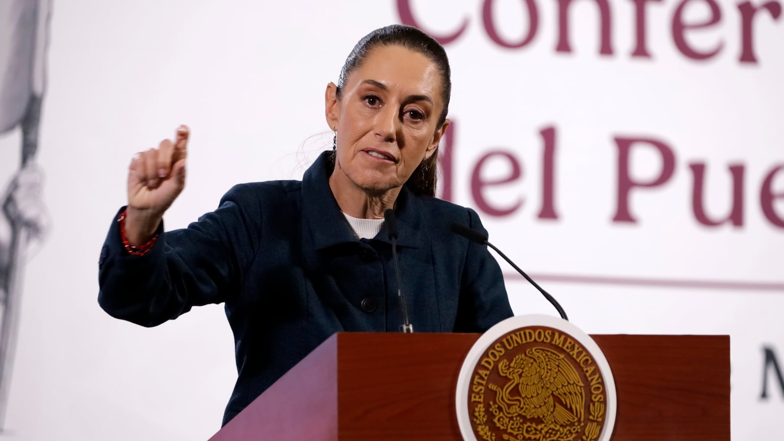 MEXICO CITY, MEXICO - JANUARY 27, 2025: Mexico's President Claudia Sheinbaum Pardo speaking during a briefing conference at National Palace. on January 27, 2025 in Mexico City, Mexico. ,MEXICO CITY, MEXICO - JANUARY 27, 2025: Mexicoâs President Claudia Sheinbaum Pardo speaking during a briefing conference at National Palace. on January 27, 2025 in Mexico City, Mexico. (Photo credit should read Luis Barron/ Pixelnews/Future Publishing via Getty Images)