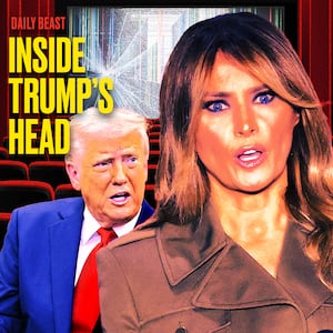 A photo illustration of Donald and Melania Trump Inside Trump's Head Podcast.
