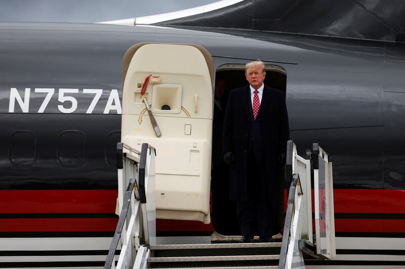 Former U.S. President and Republican presidential candidate Donald Trump arrives at Aberdeen International Airport in Aberdeen, Scotland, Britain May 1, 2023. REUTERS/Russell Cheyne