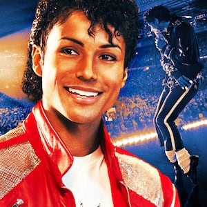 A photo illustration of Jaafar Jackson as Michael Jackson in Michael.