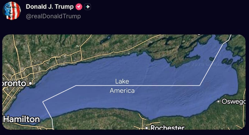 Trump shared a grab of the newly-minted Google Maps version of the lake's name.
