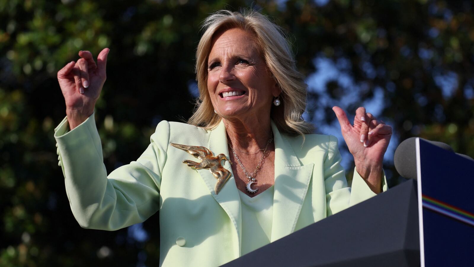 U.S. first lady Jill Biden hosts a Pride Month event in celebration of the LGBTQ+ community, on the South Lawn of the White House in Washington, D.C., U.S. June 26, 2024.