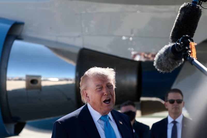 U.S. President Donald Trump speaks to the media as he departs Joint Base Andrews for the United States Coast Guard Academy in Connecticut, in Maryland, U.S., May 20, 2026.