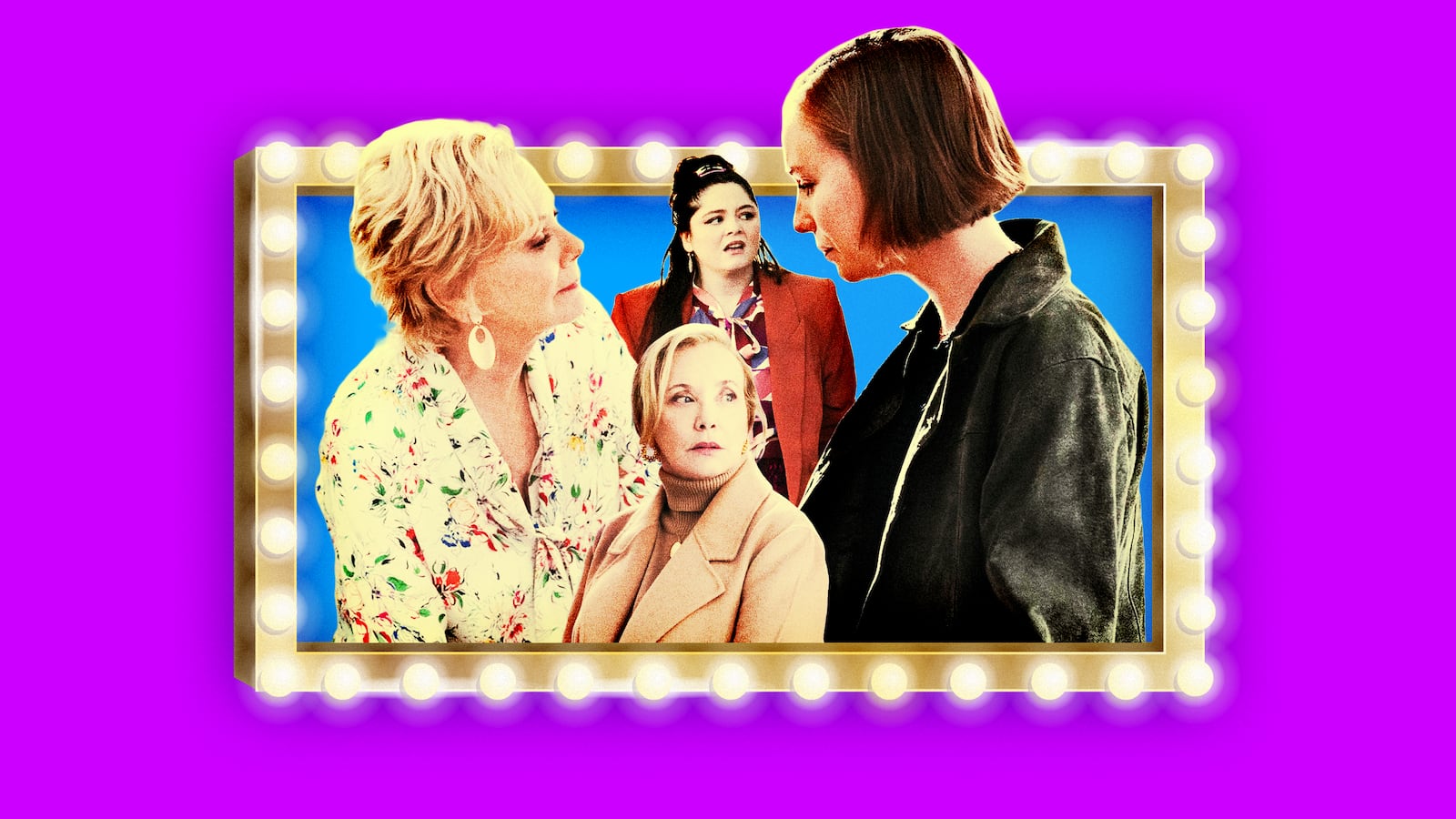 A photo illustration of Jean Smart, Hannah Einbinder, J. Smith-Cameron, and Megan Stalter.