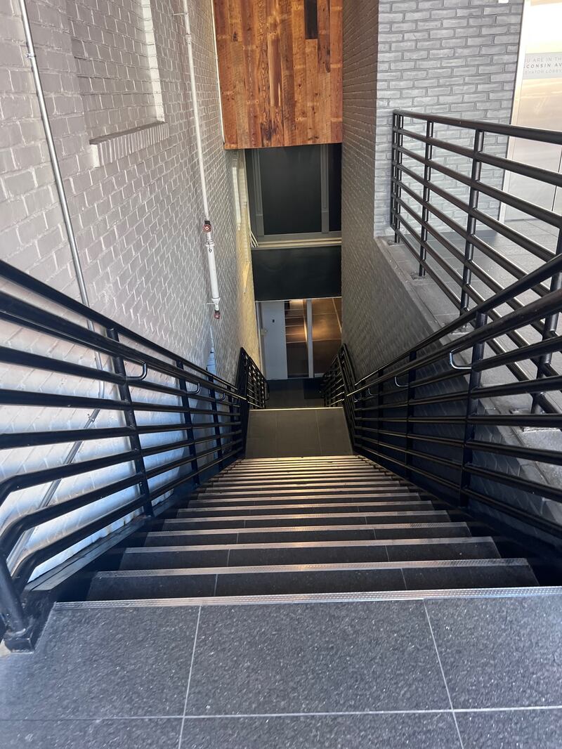 The stairwell leading into the basement where the Executive Branch is being built.