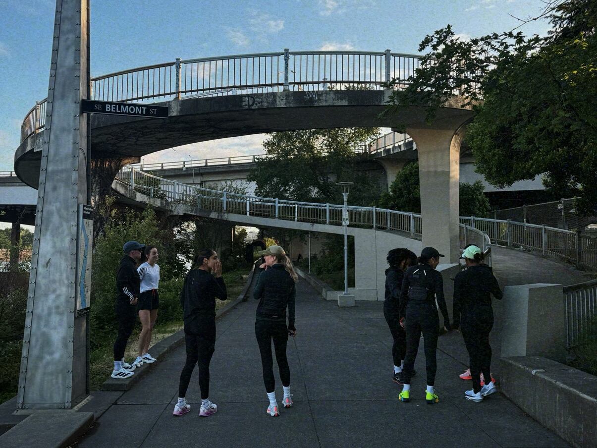 The Breakfast Run Club gathers ahead of their morning run.