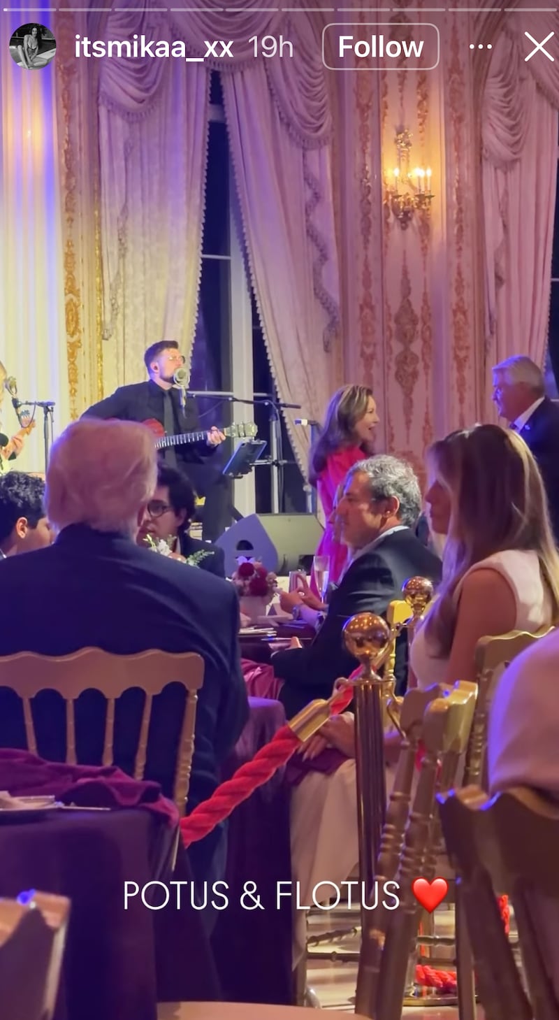 A photo posted to Instagram from Mar-a-Lago on Valentine's Day night of President Trump and Melania.