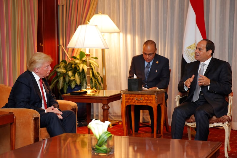 At Manhattan's Plaza Hotel, Trump met with the Egyptian president after Clinton.