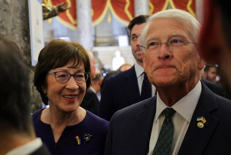 U.S. Senators Susan Collins and Roger Wicker walk through Statuary Hall prior to U.S. President Donald Trump's speech to a joint session of Congress at the U.S. Capitol in Washington, D.C., U.S., March 4, 2025. REUTERS/Brian Snyder