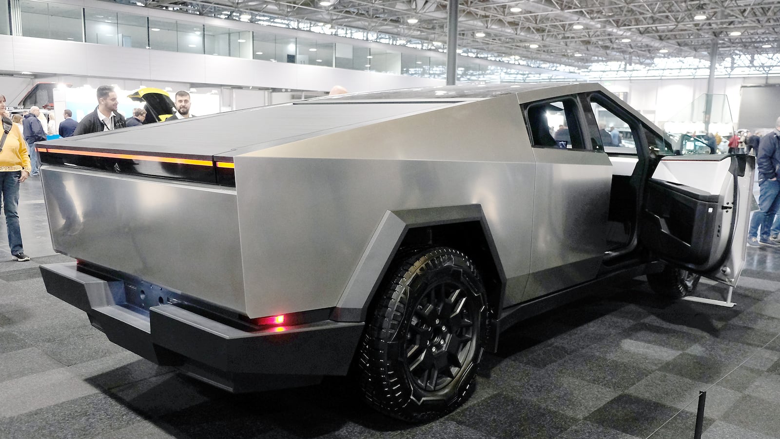 A Tesla Cybertruck is seen during the Vienna Drive at Messe Wien