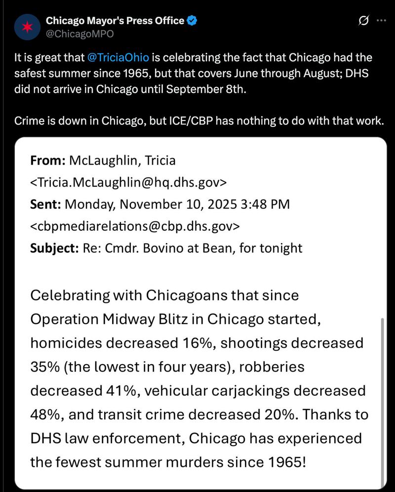 The Chicago Mayor's Office questions some of Tricia McLaughlin's claims.