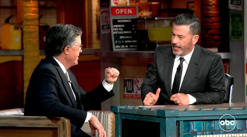 Jimmy Kimmel Live! Jimmy Kimmel interviewing Stephen Colbert