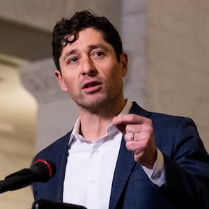 MINNEAPOLIS, MINNESOTA - JANUARY 09: Minneapolis Mayor Jacob Frey (C) speaks during a press conference at City Hall on January 09, 2026 in Minneapolis, Minnesota. Frey and local city officials are calling on federal investigators to turn over information to the Minnesota Bureau of Criminal Apprehension after the shooting death of Renee Good by a federal officer this week. (Photo by Stephen Maturen/Getty Images)