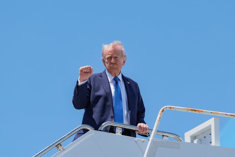 U.S. President Donald Trump makes a fist