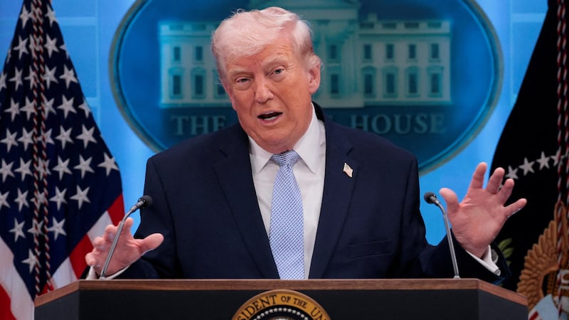President Donald Trump holds a press conference in the James S. Brady Press Briefing Room at the White House in Washington, D.C., U.S., April 6, 2026.