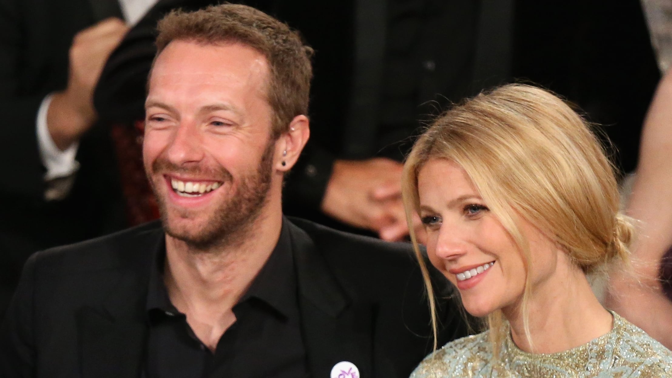 Singer Chris Martin and actress Gwyneth Paltrow at the 71st Annual Golden Globe Awards held at the Beverly Hilton Hotel on January 12, 2014.
