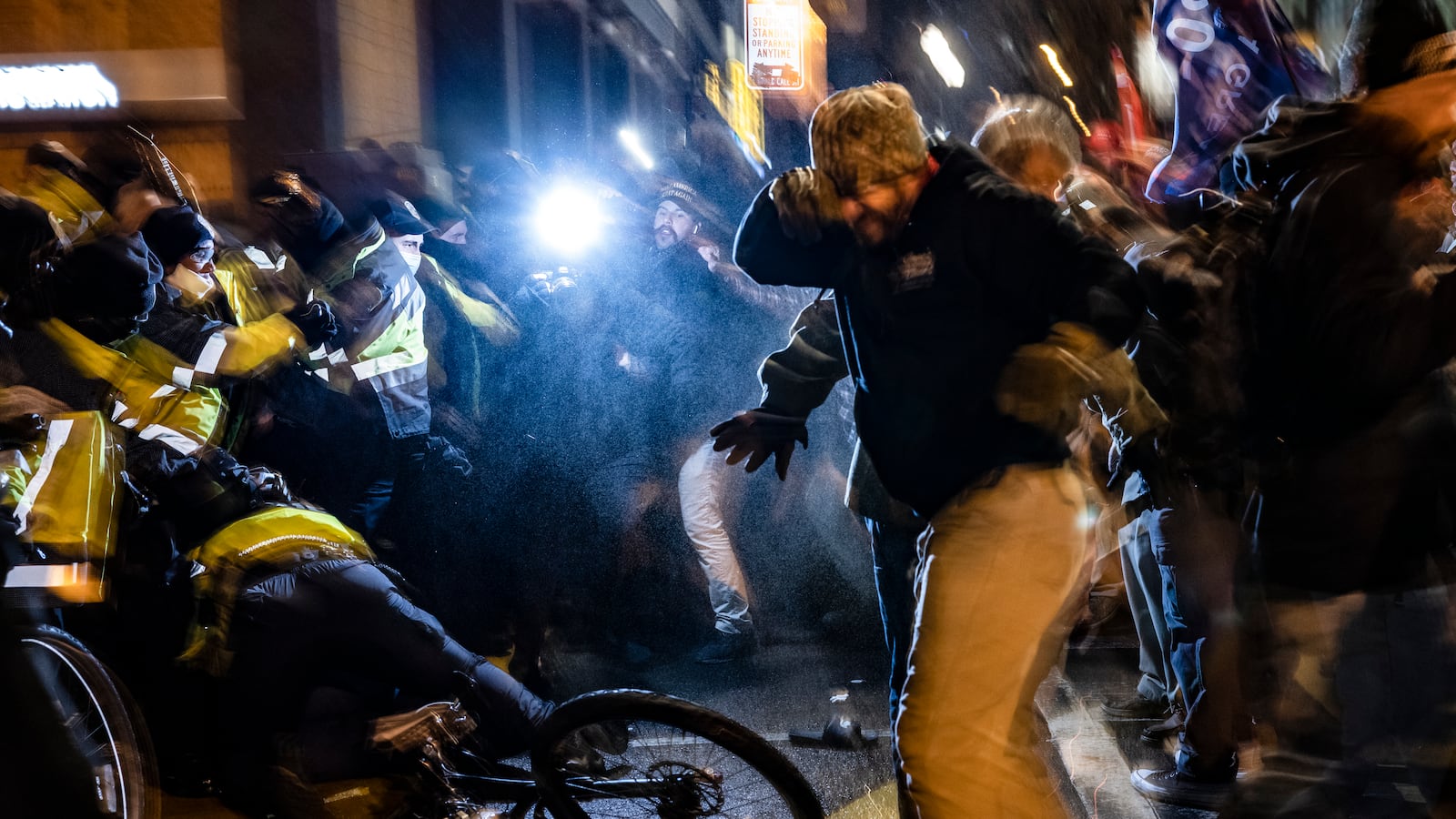 Scene of Proud Boys scuffling with DC Police
