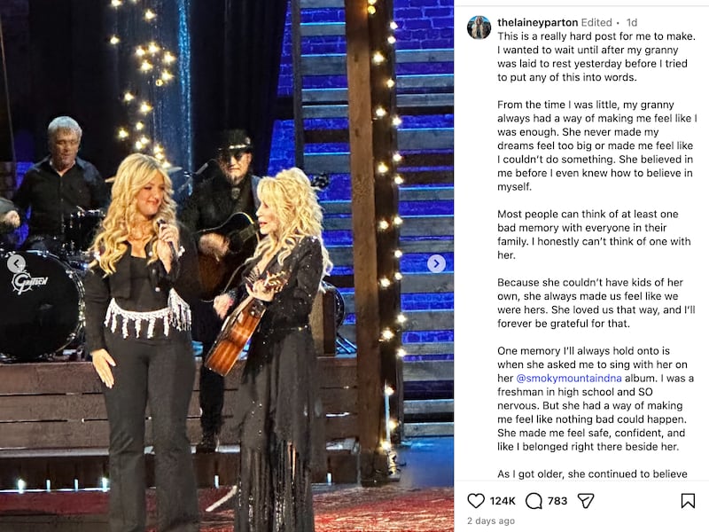 Dolly Parton’s niece Lainey posted a tribute to her aunt on Instagram after Parton’s funeral.