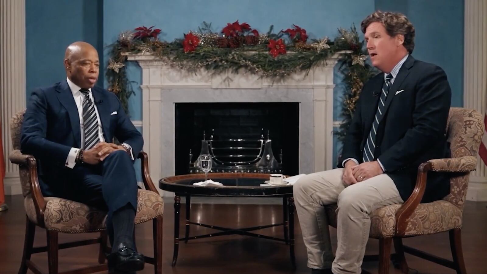 Embattled New York City Mayor Eric Adams sat down for an interview with conservative commentator Tucker Carlson on Tuesday.