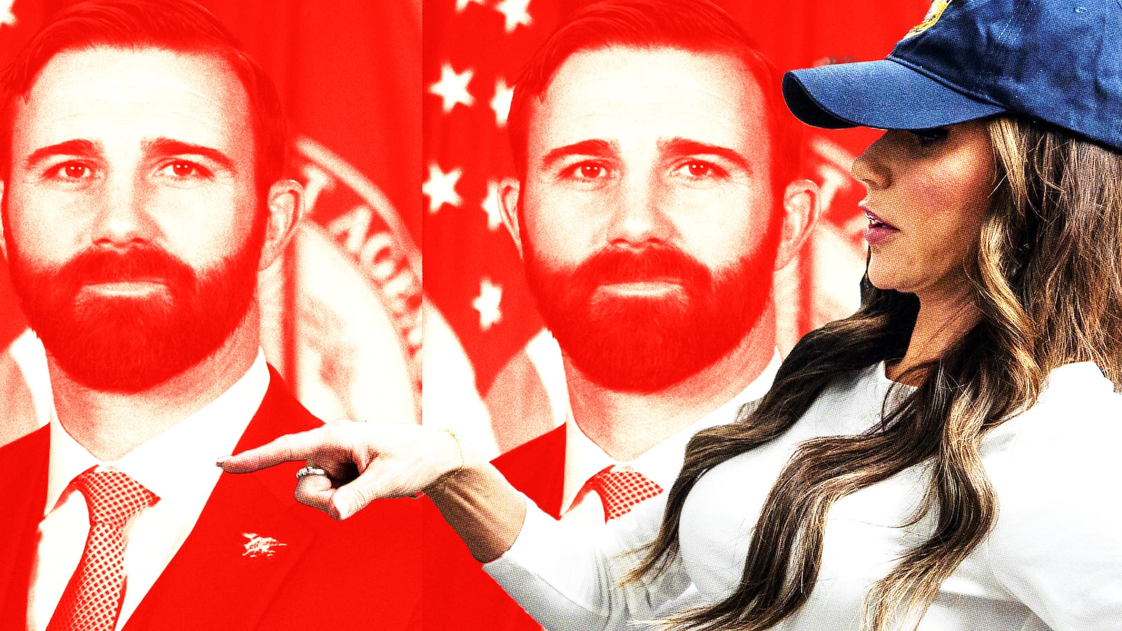 Cameron Hamilton of FEMA with Kristi Noem pointing on top of him