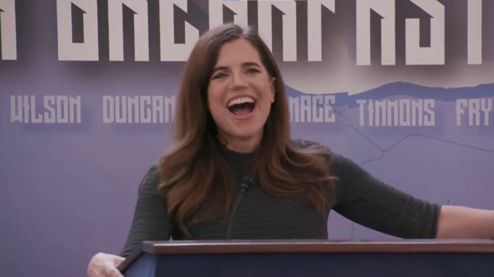 Rep. Nancy Mace (R-SC) gives a speech at Tim Scott’s prayer breakfast Wednesday morning.