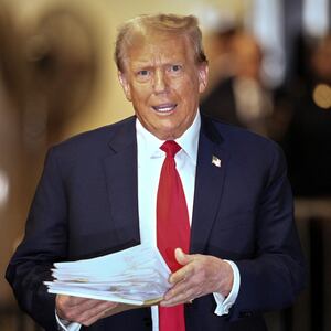 Donald Trump leaves Manhattan Supreme Court on the 6th day of the hush money trial against him on April 23 2024.