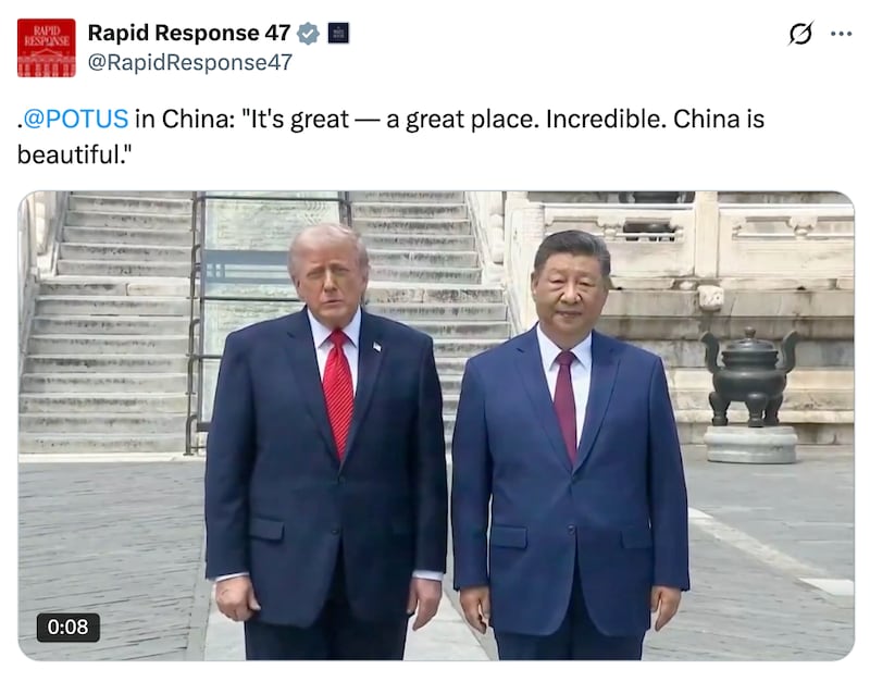 @RapidResponse47 X post about Trump's visit to China