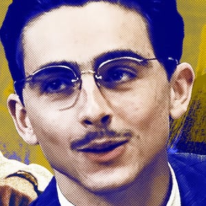 Kevin O'Leary and Timothée Chalamet in "Marty Supreme"