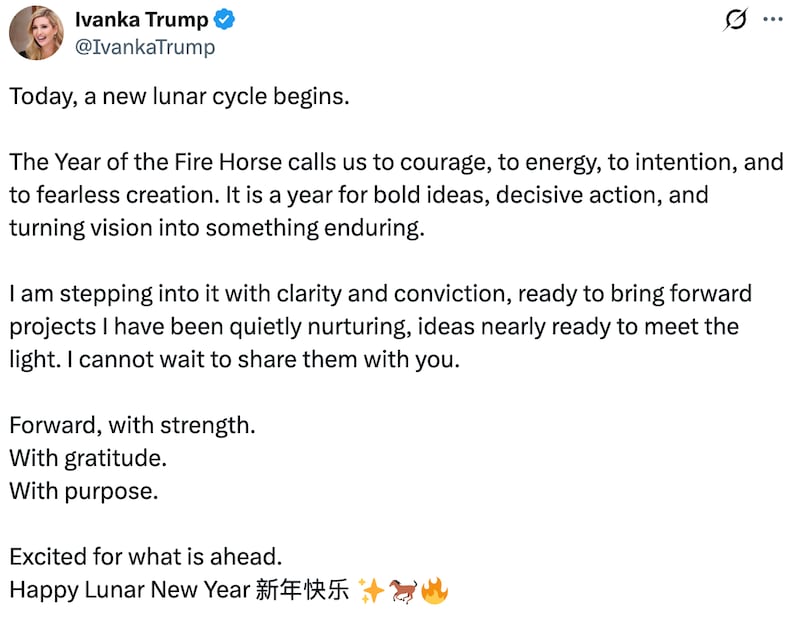 Ivanka Trump reflects on the Chinese New Year.