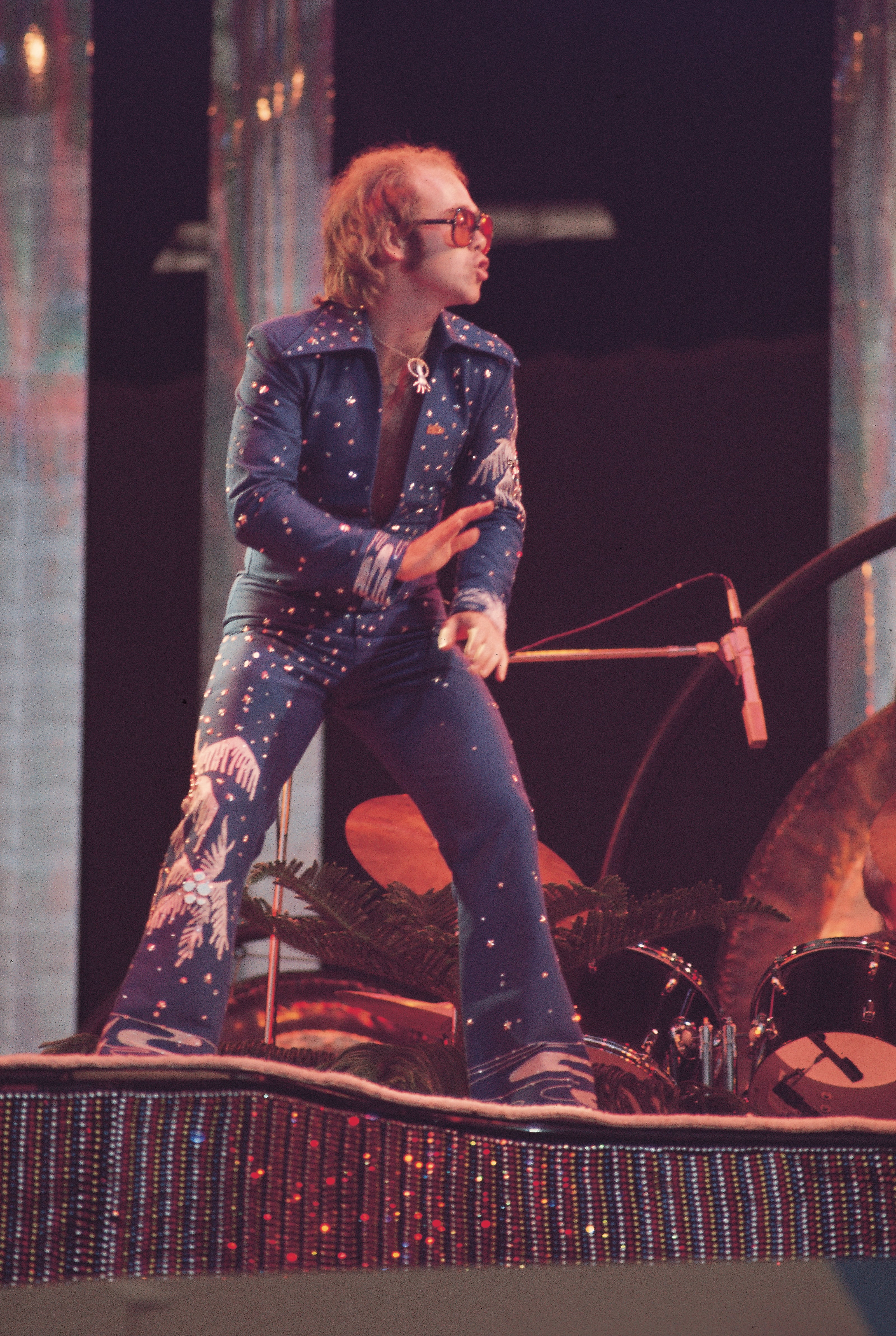 Elton John performing at Wembley Stadium in London on June 21, 1975.
