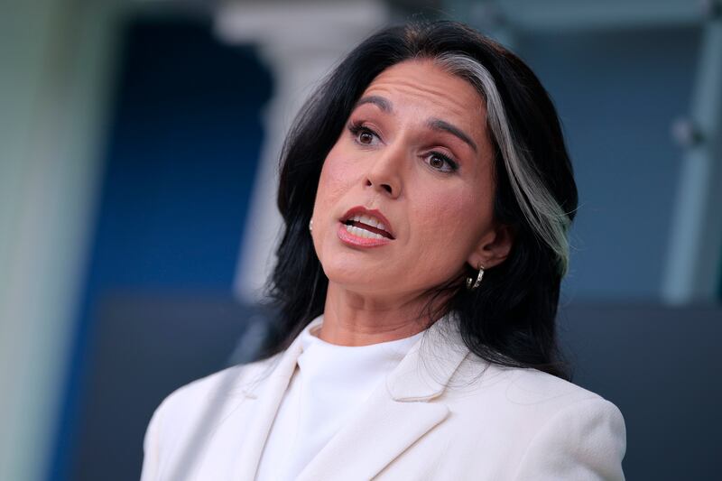 White House Director of National Intelligence Tulsi Gabbard talks to reporters in the Brady Press Briefing Room at the White House on July 23, 2025 in Washington, DC. Gabbard released a 2017 report from the House Permanent Committee on Intelligence that she says undermines the conclusion of intelligence agencies during the Obama administration that Russia favored the election of Donald J. Trump in 2016.