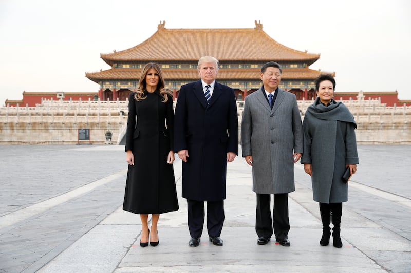 President Donald Trump and first lady Melania visit the Forbidden City with Chinese President Xi Jinping and first lady Peng Liyuan in Beijing, China, November 8, 2017.