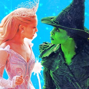 A photo illustration of Ariana Grande and Cynthia Erivo in Wicked For Good.